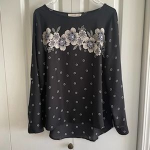 LOFT Black Floral Sheer Blouse